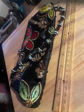 Vintage Leko London Velvet Rose Clutch: Beaded Gothic